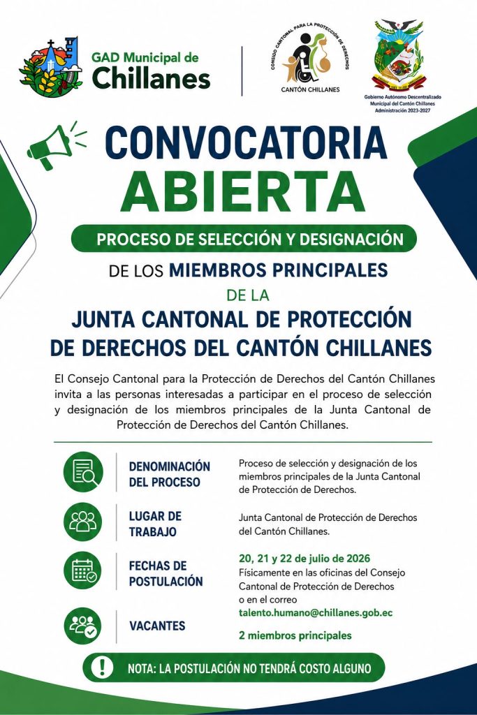 Convocatoria Junta Cantonal de Protección de Derechos Chillanes